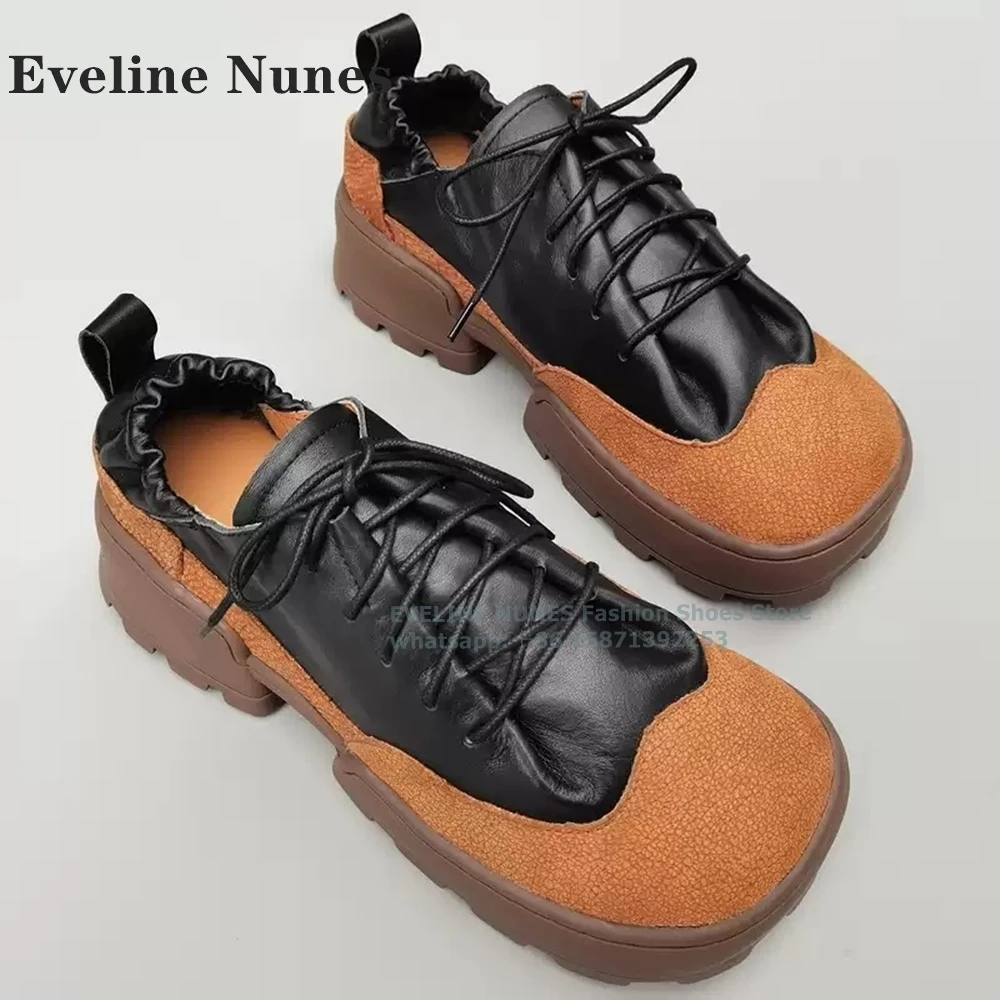 

Cross Tied Pleated Shallow Pumps Square Toe Thick Sole Shallow Retro Casual Couple Leather Shoes Plus Size Mixed Colors Newest