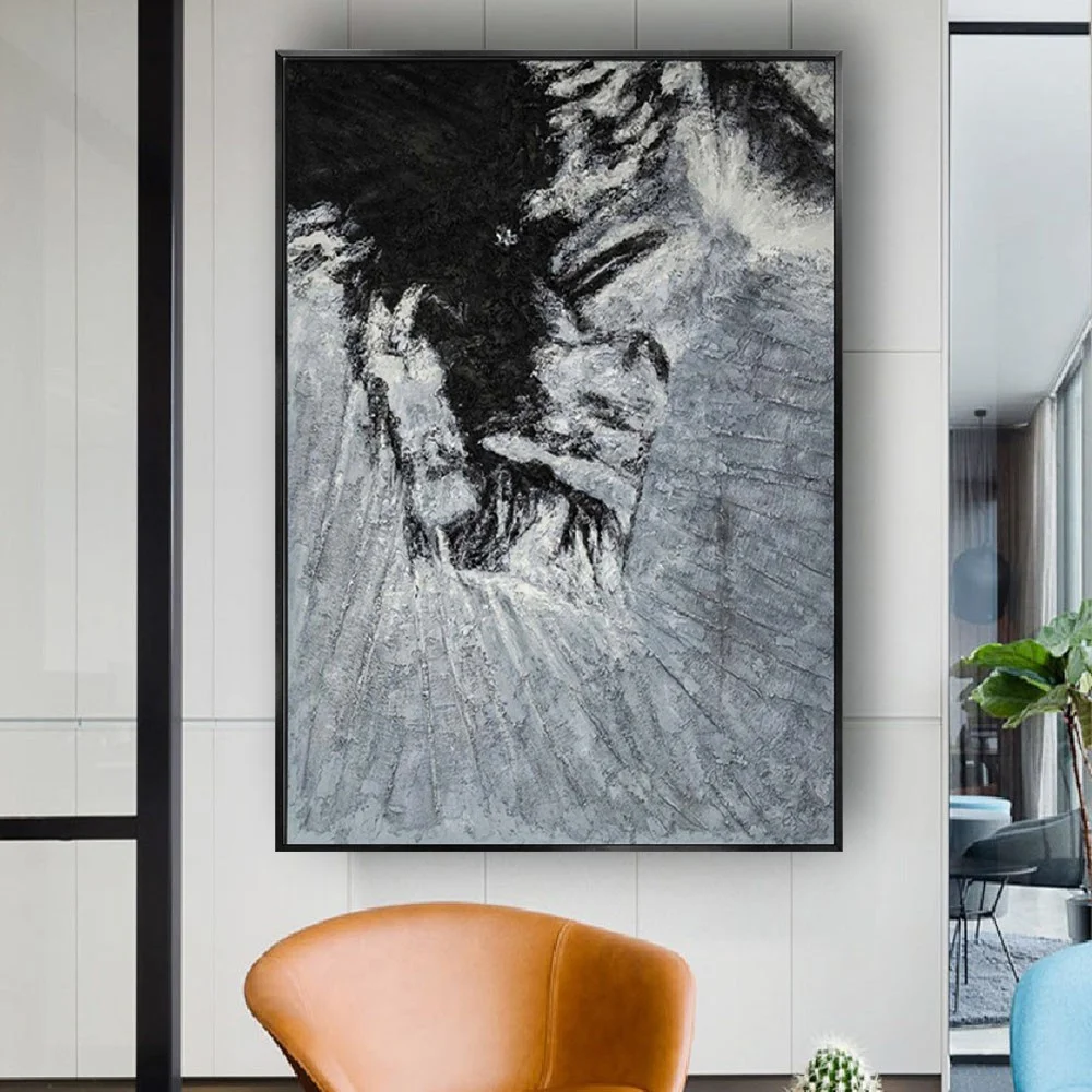 

Nordic Minimalism Handmade Oil Paintings On Canvas Dark Gray and black Paint wall Painting abstract Painting decor living room