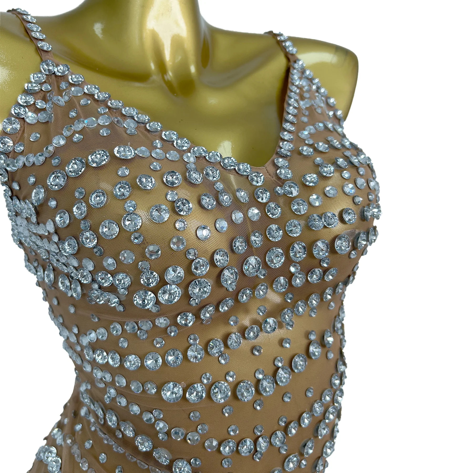 Midian Women's Evening Dresses Silver Diamond Perspective Mesh Strap Skirt Bar Sexy Dress Birthday Cocktail Ball luxury Dress
