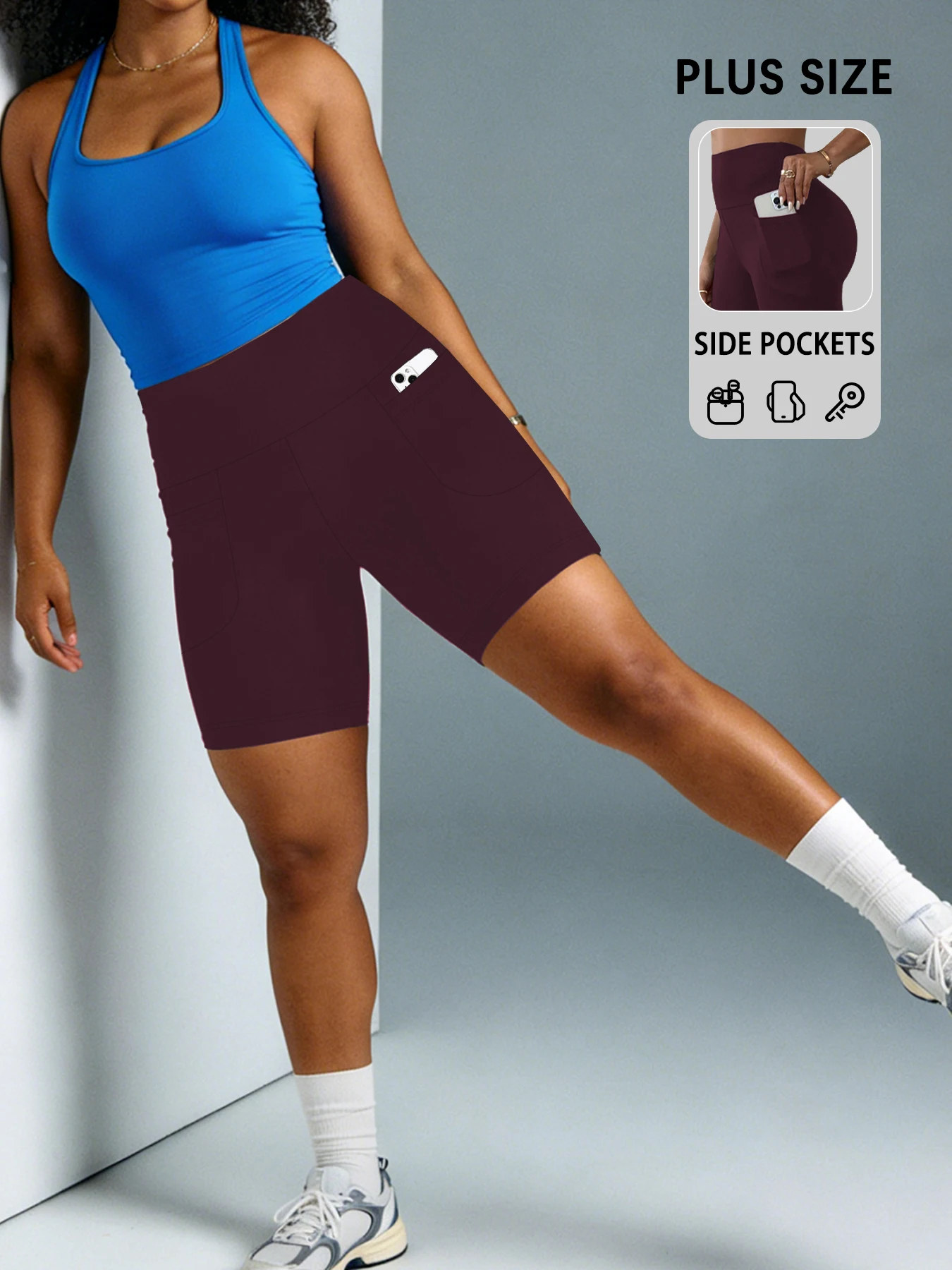 

Plus Size Women Biker Shorts with Pockets High Waisted Super Soft No See Through Tummy Control Running Yoga
