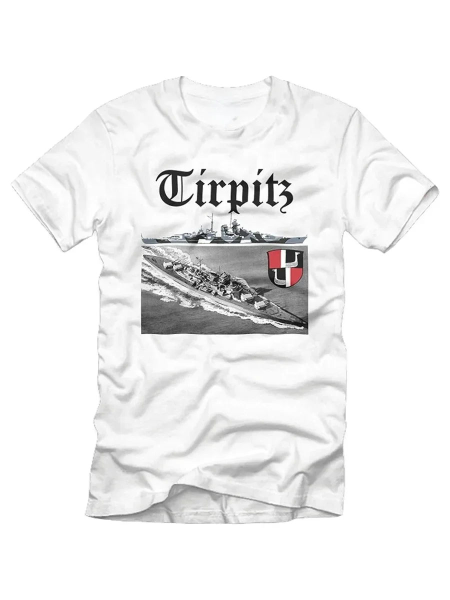 WWII German Navy Bismarck Class Tirpitz Battleship T-Shirt 100% Cotton O-Neck Short Sleeve Summer Casual Mens T-shirt Streetwear