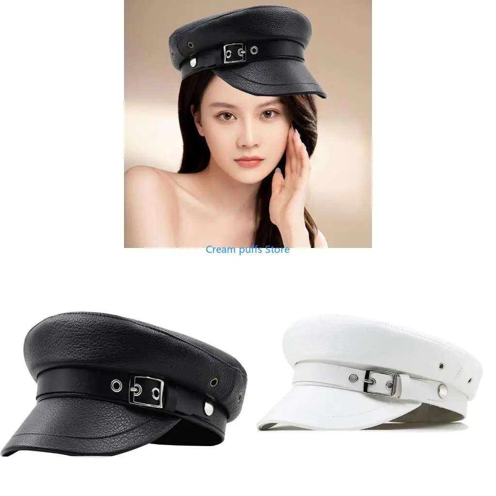 

50LE Fashion Hat Stage Show Hat with Adjustable Buckle Military Hat Stage Performances Hat for Masquerade Party