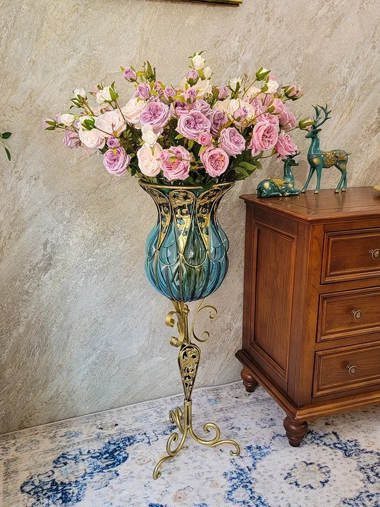 Hot SalesFloor-to-ceiling Large Vase Light Luxury European Living Room Glass Ornament