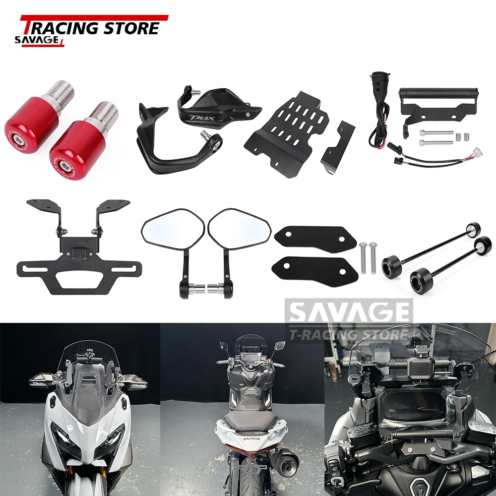 

Wheel Axle Mudguard Slider Guard License Plate Holder Mirrors Handguard Phone Holder Charger For Yamaha T-MAX 560 XP560 Tech Max