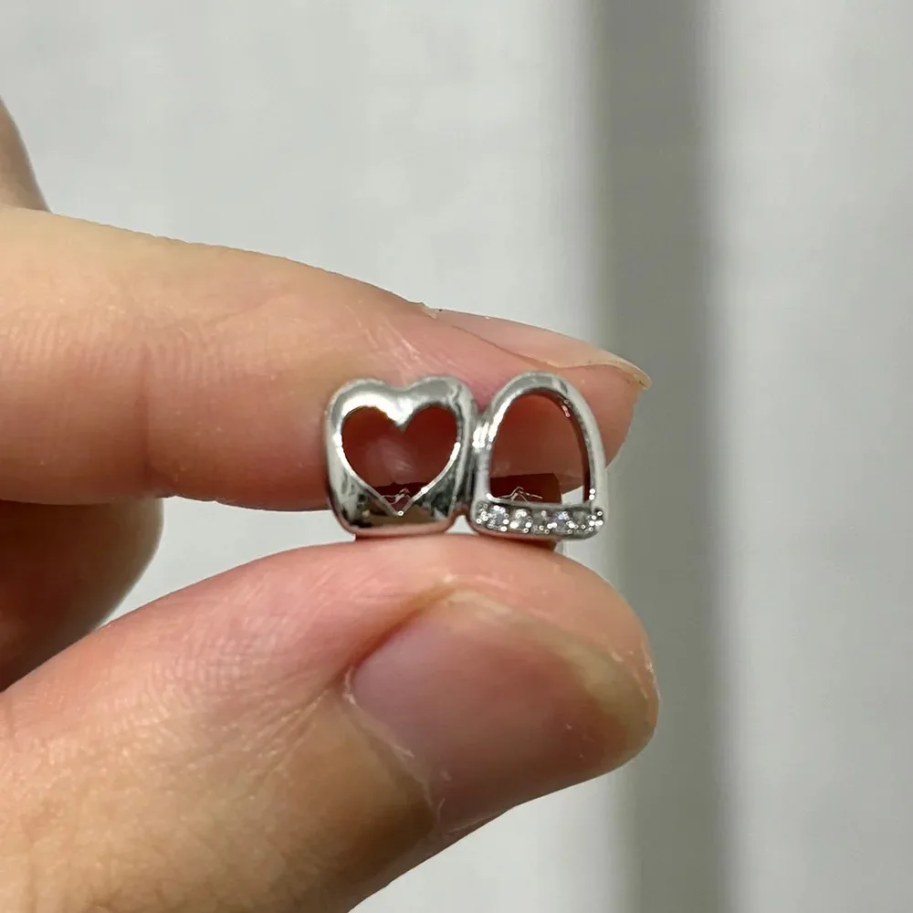Hip-Hop Doppel-Hohlherz CZ-Stein Grillz Vintage Punk Zirkon Zahnkappen für Zahnspangen Schmuck Geschenk für Männer Frauen – Detail 11