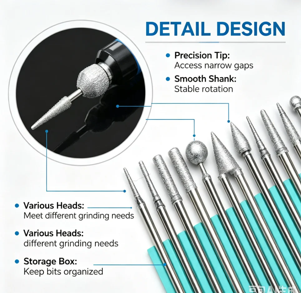 30 Pcs/Set Diamond Grinding Burr Needle Point Engraving Carving Polishing For Glass Jade Stone Woodworking Hand Tool Accessories