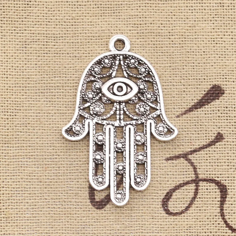 6pcs Charms Death Eye Hamsa Palm Fatima Hand 36x25mm Antique Silver Color Pendants DIY Making Findings Handmade Tibetan Jewelry