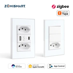 Zemismart Zigbee 10A Brazil Socket with Light Switch Work with Tuya Alexa Google Home Control 20A Wall Brazil Outlet via ZMHK-01
