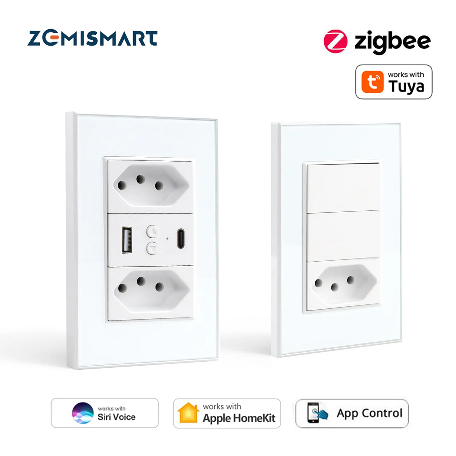 Zemismart Zigbee 10A Brazil Socket with Light Switch Work with Tuya Alexa Google Home Control 20A Wall Brazil Outlets via ZMHK