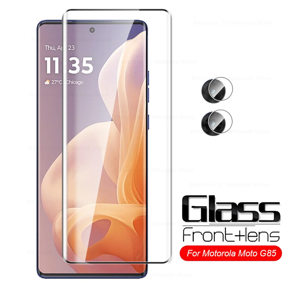 2 in1 motorolag85 Linsen schutz gehärtetes Glas für Motorola Moto G85 g 85 85g Motog85 6,67 Zoll Schutz glas 9d gebogene Folie