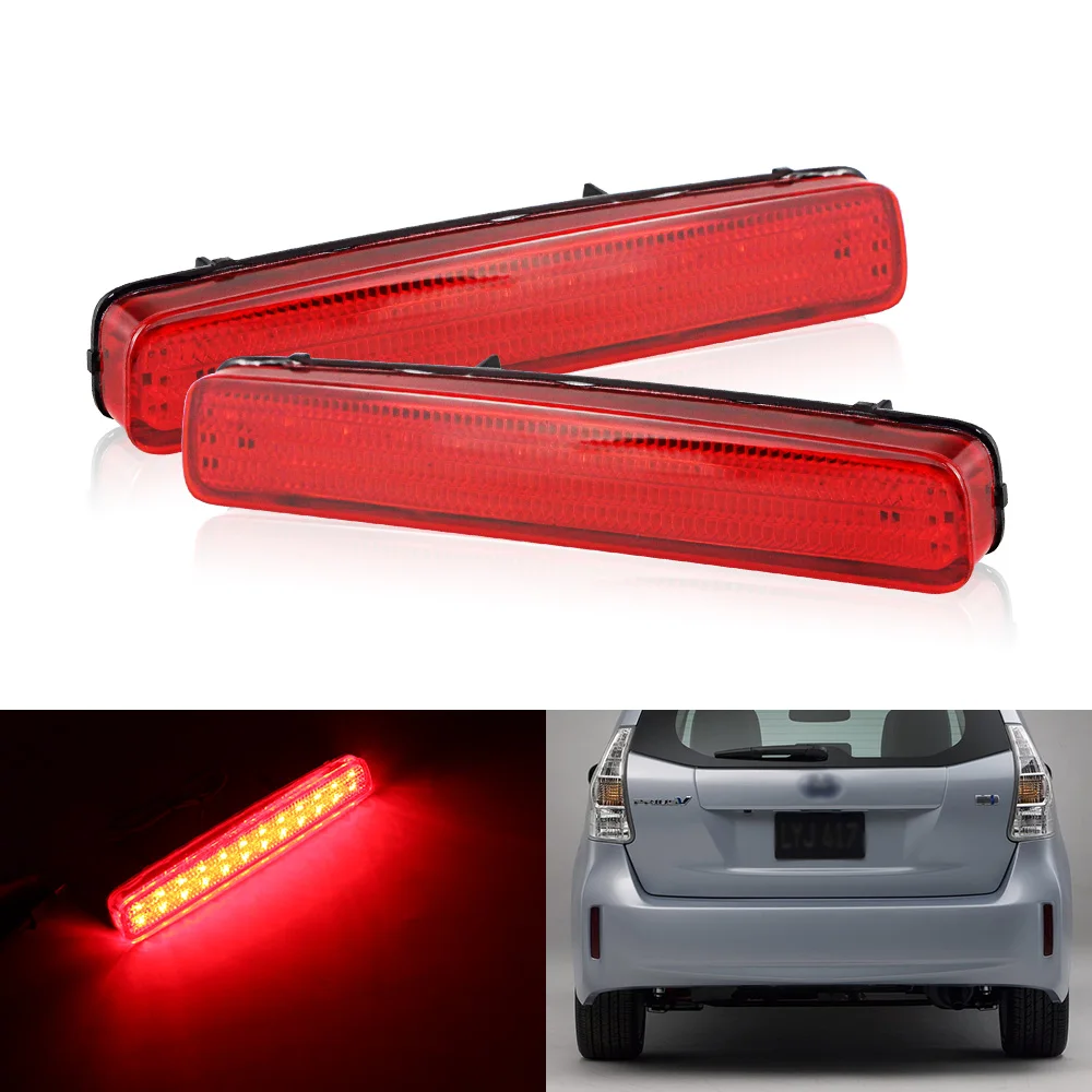 

2pcs 12V Red LED Car Rear Bumper Reflector Lights, Function as Tail/Brake Lights Rear Fog Lights For Toyota Prius V Scion tC