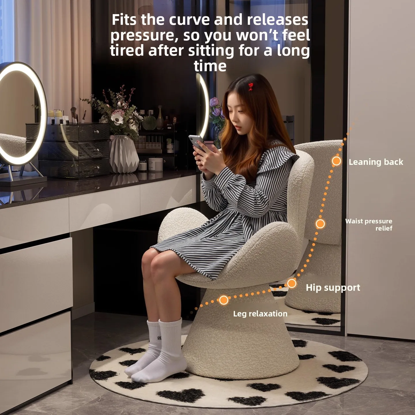 DSA Cream Wind Makeup Stool Makeup Stool Household Bedroom Dresser Chair Rotatable Creative Shell Chair