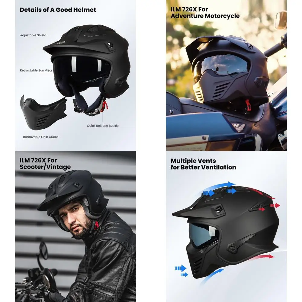 

Half-Shell 3/4 Helmet for Off-Road Bikes, Mopeds, ATVs, and Scooters - DOT Certified, Matte Black, Size S