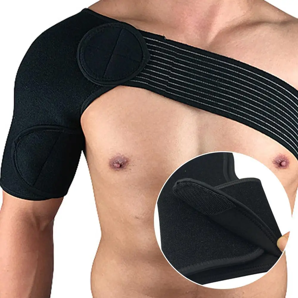 1pcs Adjustable Gym Sports Care Single Shoulder Support Back Brace Guard Strap Wrap Belt Band Pads Black Bandage Men & Women