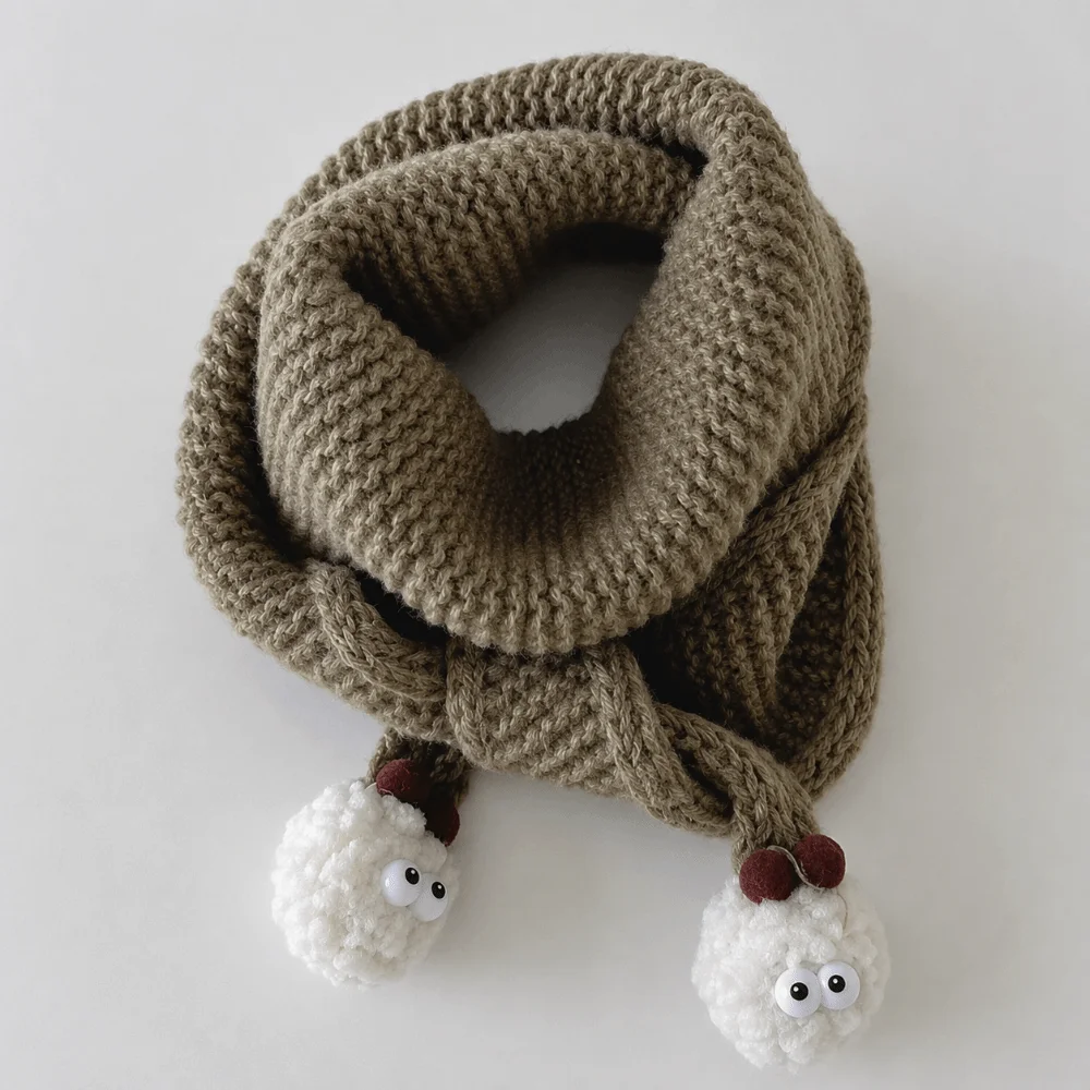 Fashion Windproof Knitted Scarf Autumn Winter Soft Fluffy Ball Neckerchief Thick Keep Warm Children Muffler for Boys Girls