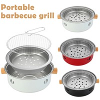 Portable Steel Barbecue Grill Korean Charcoal Stove Split BBQ Stove Multi-role Round Non-stick Barbecue Rack for Outdoor Camping