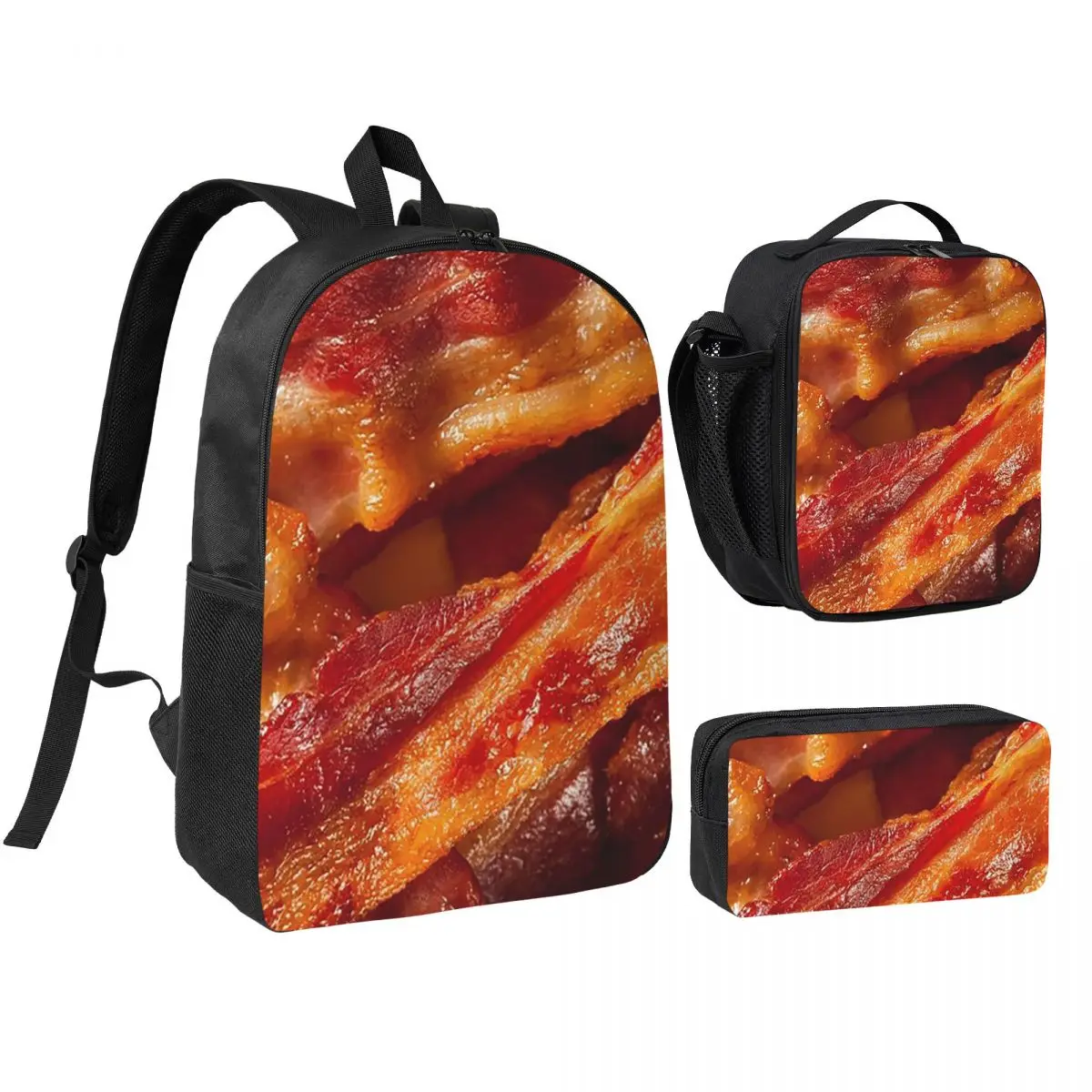 

Crispy Bacon Texture Meat Lovers Backpack Boys Girls BookBag School Bag Shoulder Bags 3ps Insulated Lunch Bag Pencil Case