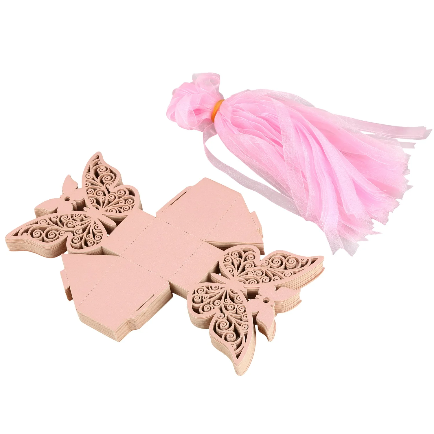 Butterfly Wedding Favour Box, Presentes De Festa De Aniversário, Caixas De Doces, Rosa, 50Pcs