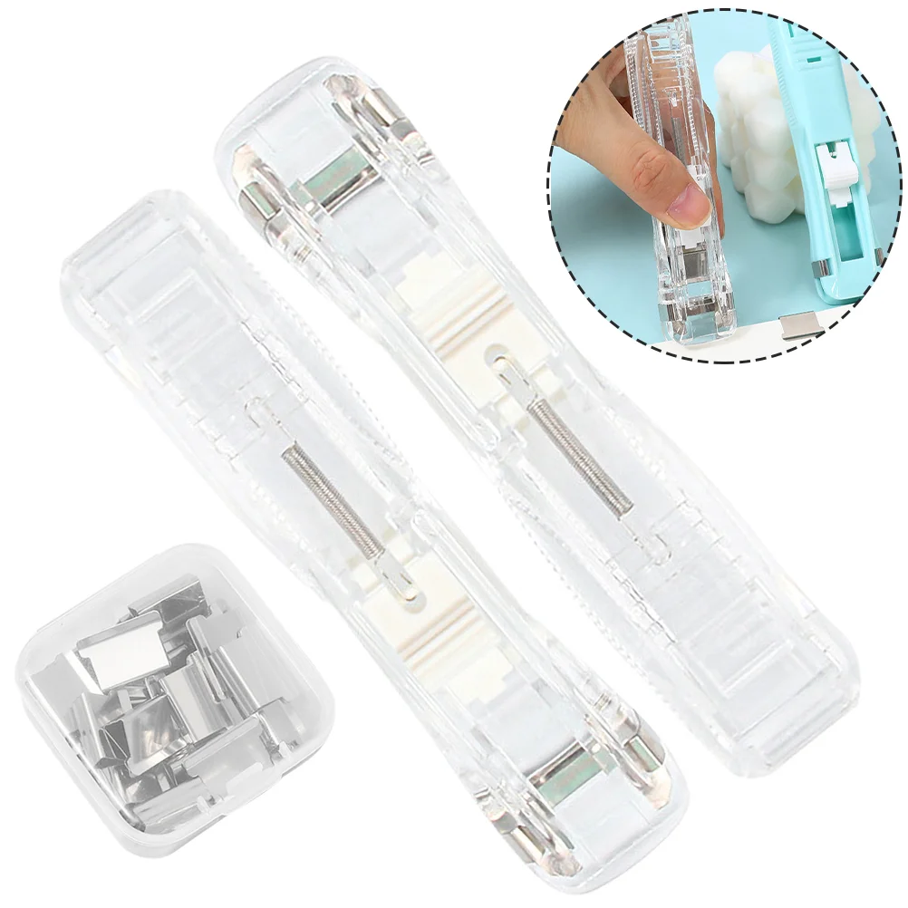 Refillable Clip Stapler Dispenser Set Cute Reusable File Alloy Portable Office Book Binding Materials