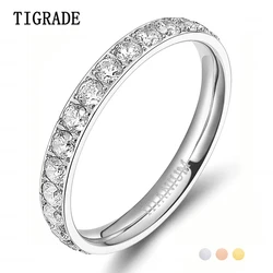 TIGRADE 3mm Black Rose Gold Titanium Ring Women Cubic Zirconia Engagement Rings Eternity Wedding Band Trendy Silver Color