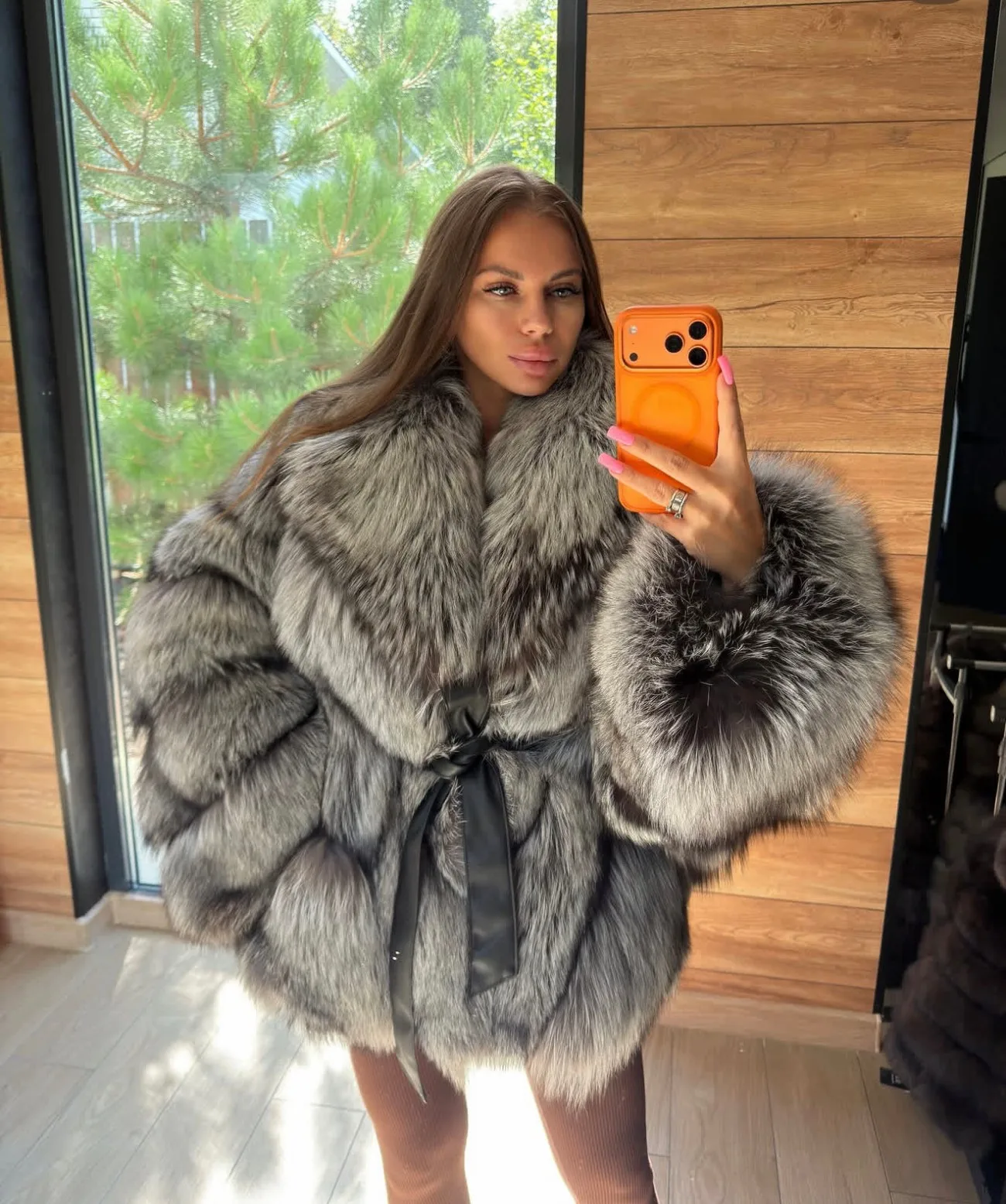 Real Fox Fur Coat Women Silver Fox Fur Jacket Loose Fit Belted Winter Luxury Natural Fur Outerwear Thick Warm Fashion Coat
