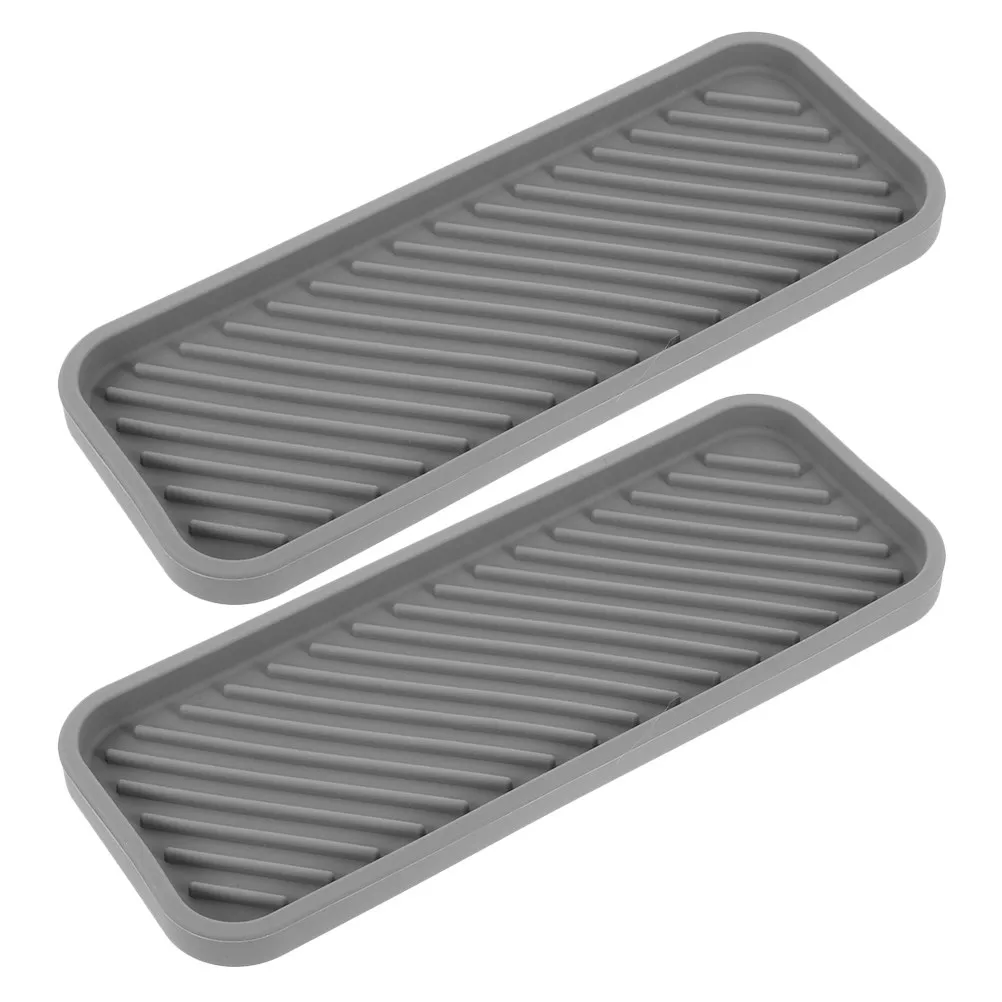 2Pcs Household Silicone Tray Bathroom Counter Organizer Multifunctional Vanity Tray for Toothbrush Toothpaste Soap Bottles Easy