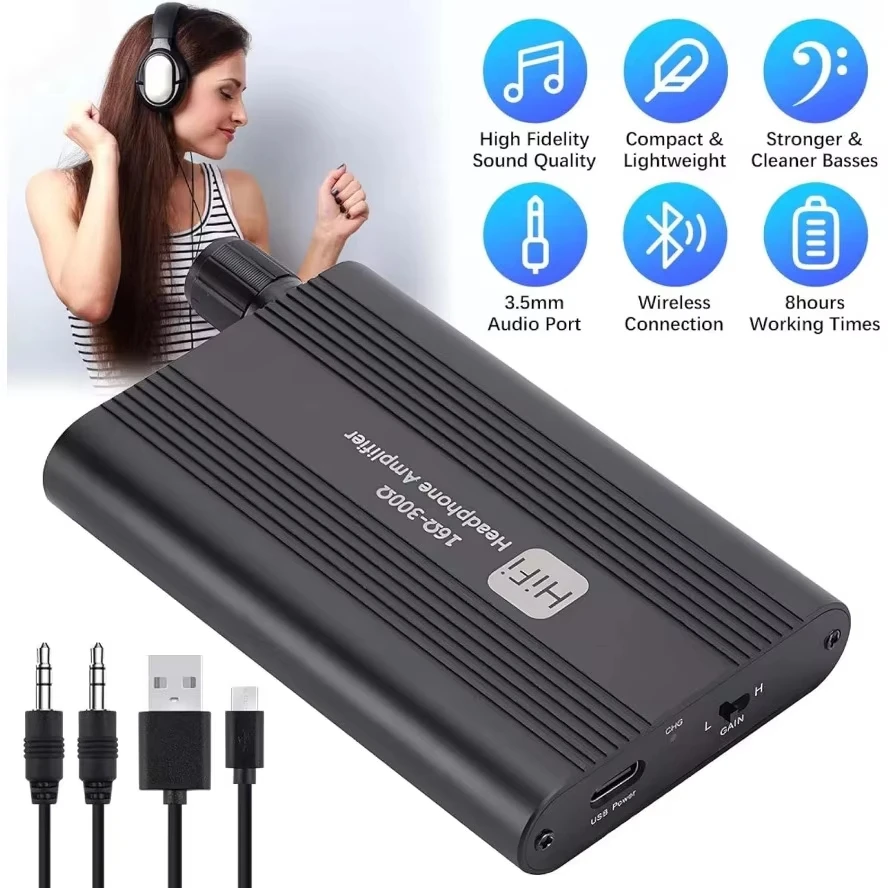 

HiFi Headphone Amplifier 16-300Ω Audio Amplifier 3.5mm Portable Stereo Headphone Volume Amplifier Adjustable for Music Player