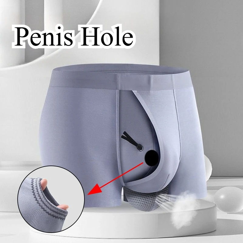 

‌Man Foreskin Seamless Pouch Underwear Modal Crotch Open Hole Trunks Sexy Support Breathable Body Enhance Lingerie Underpants