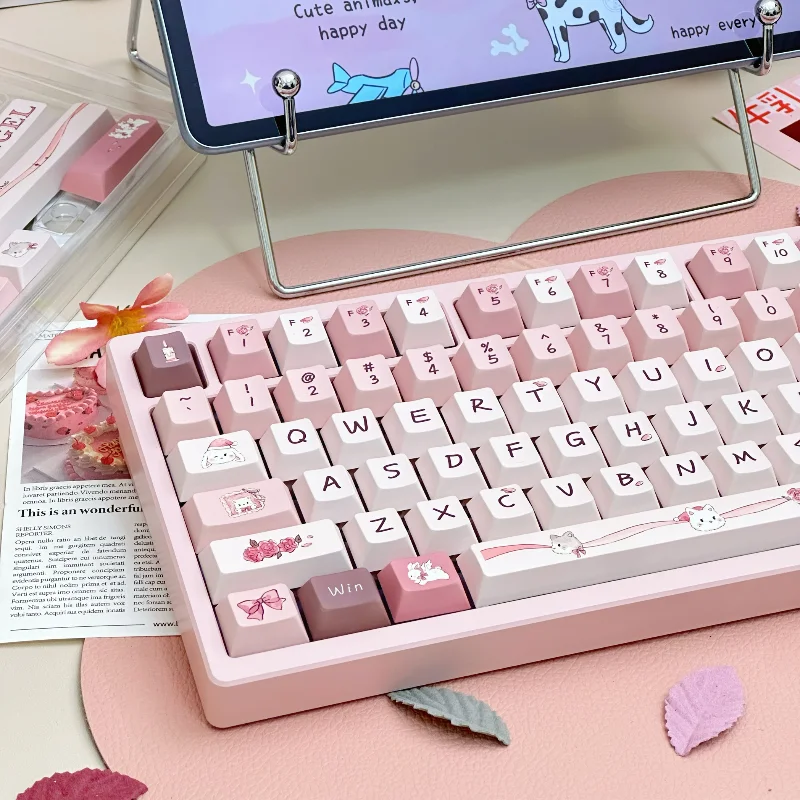 MiFuny Pink Keycaps Set Cherry Profile Angel  Theme PBT Key Cap Dye Sublimation for MX Switch Gaming Mechanical Keyboard Keycap