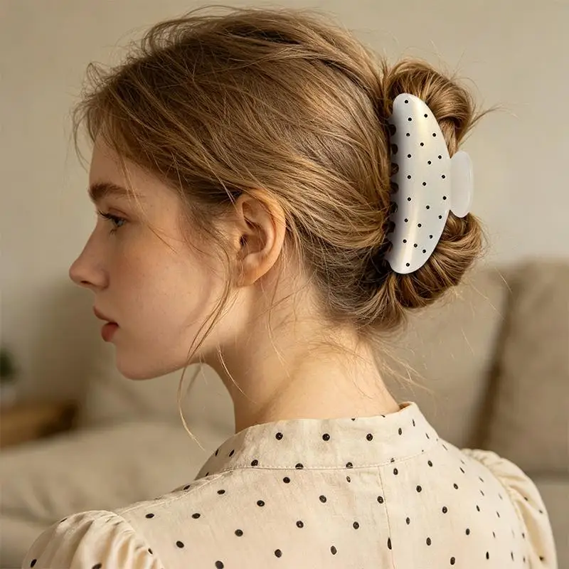 Polka Dot Grip Clip Exquisite Daily Styling Firm Grip Suitable For Various Hairstyles All Seasons Playful Accessory