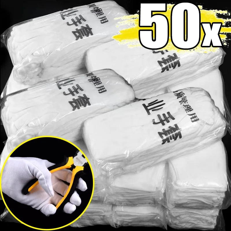 

1/50pairs Mens Work Gloves Protective Gloves for Dry Handling Cleaning Gardening Household Tools White Gloves Mittens Women Men