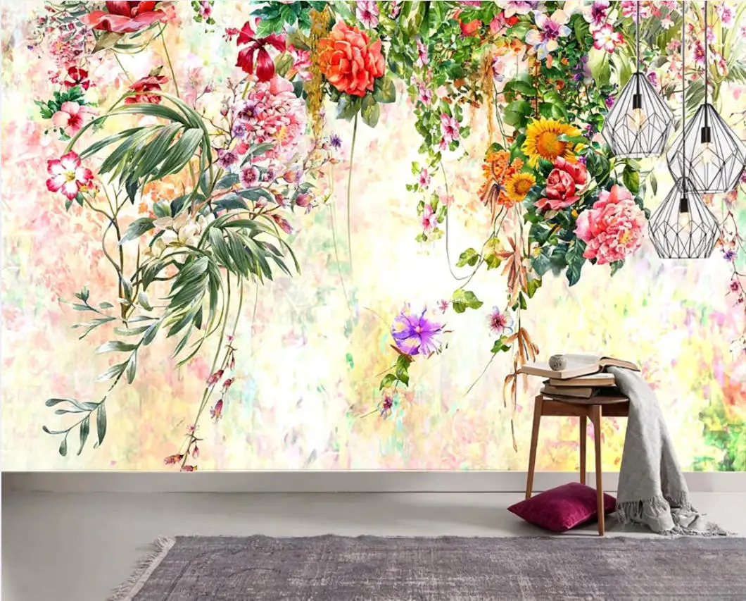 Customize any size pink peony flower photo wallpaper, bedroom living room background wall watercolor flower 3d wallpaper
