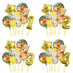 1set Disney Winnie The Pooh Gold Number Balloon Set Foil Balloon Cartoon Bear Birthday Gift for Kids Baby Shower Party Decor