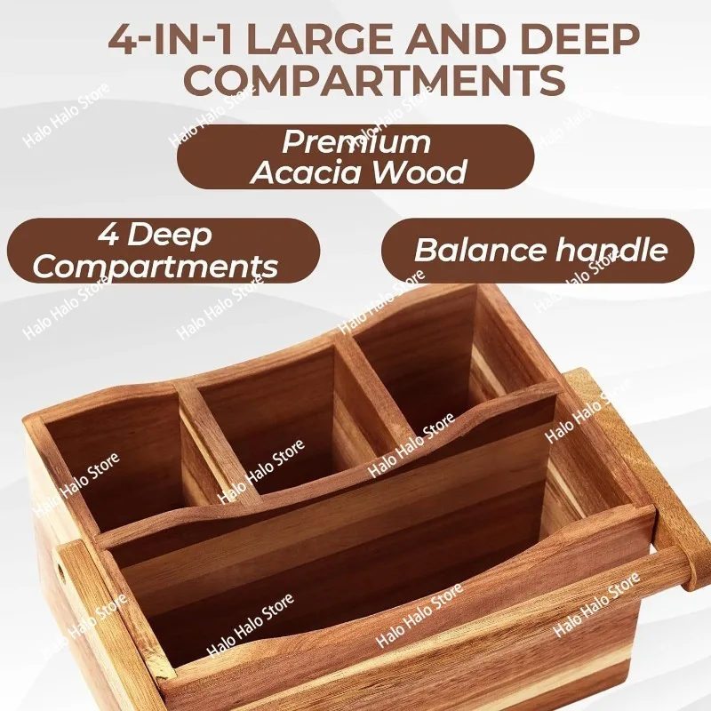 Wooden storage box, portable creative tableware box, household kitchen seasoning, knife and fork storage rack