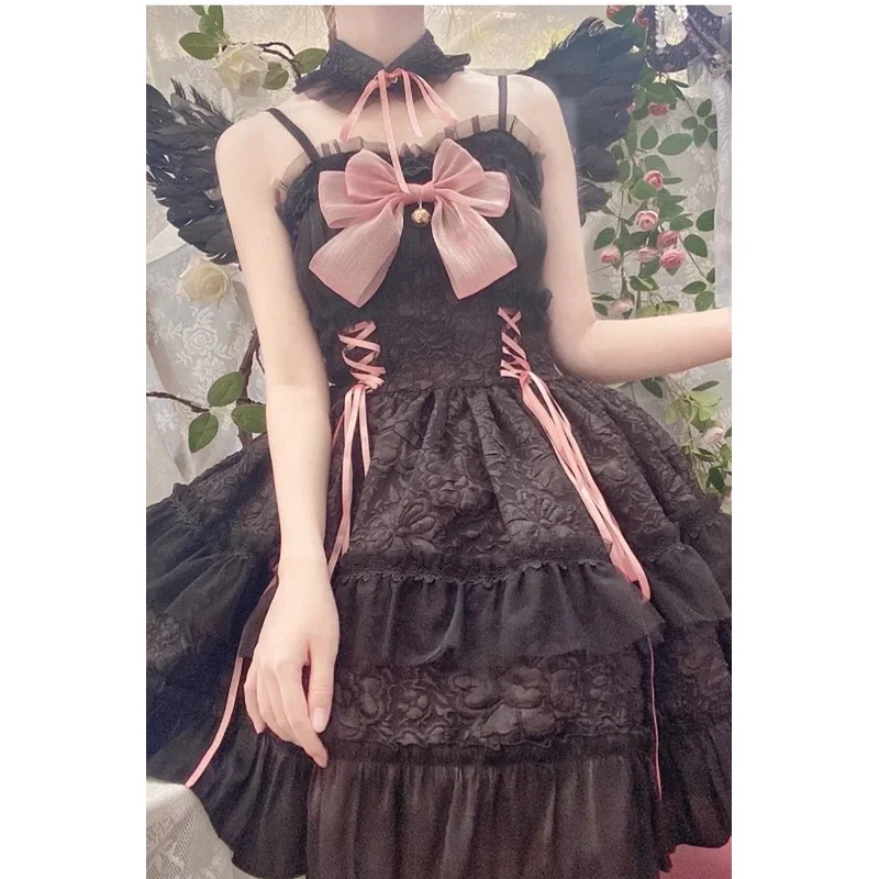 DY20 마녀 소녀 마법 변환 드레스 화이트 엔젤 악마 블랙 레이스 업 보우 Unifrom 로리타 악마 천사 코스프레 할로윈 Costu