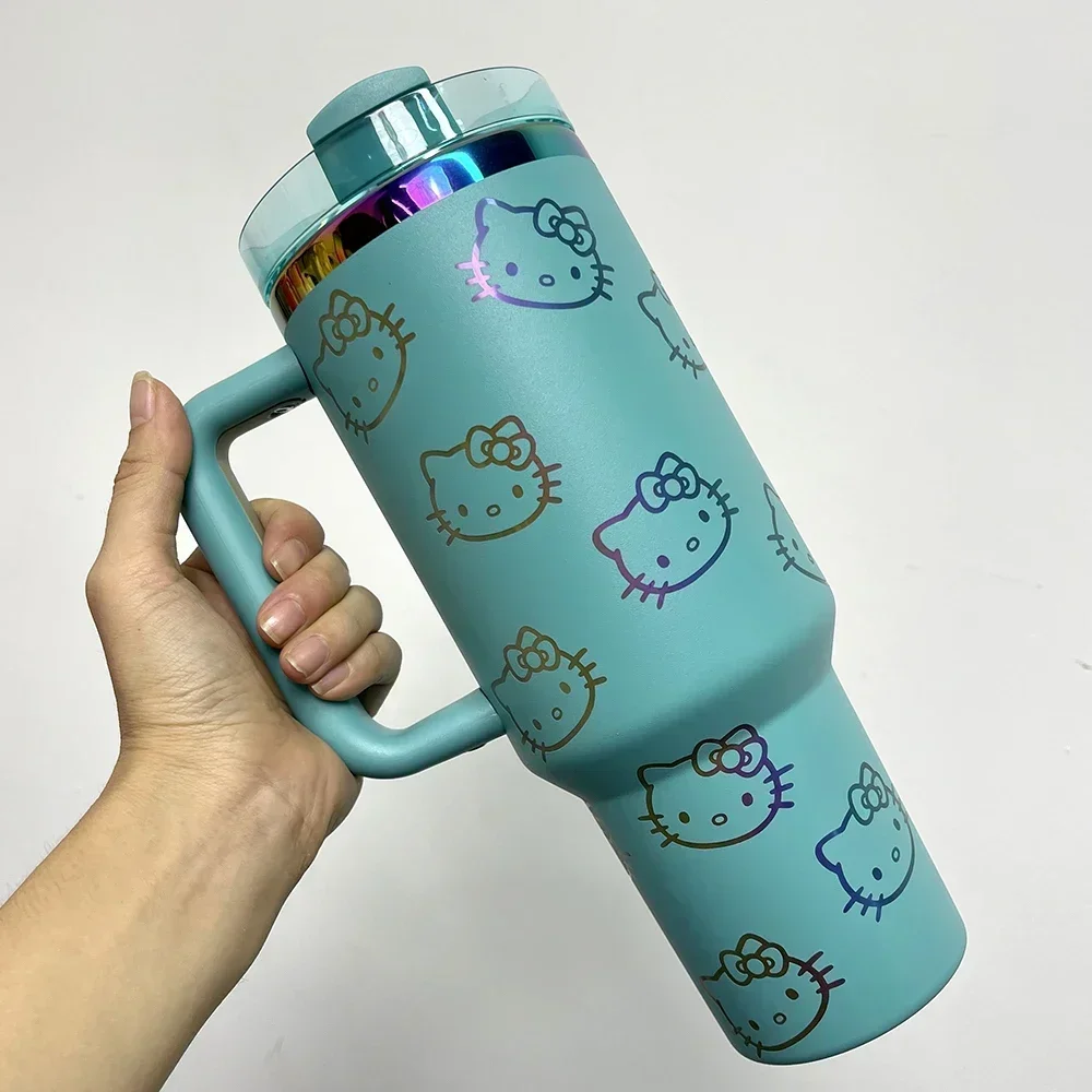 كوب معزول من الفولاذ المقاوم للصدأ سعة 40 أونصة مع تصميم كرتوني KT Cat أدوات شرب ذات سعة كبيرة لبار المطبخ والحديقة المنزلية