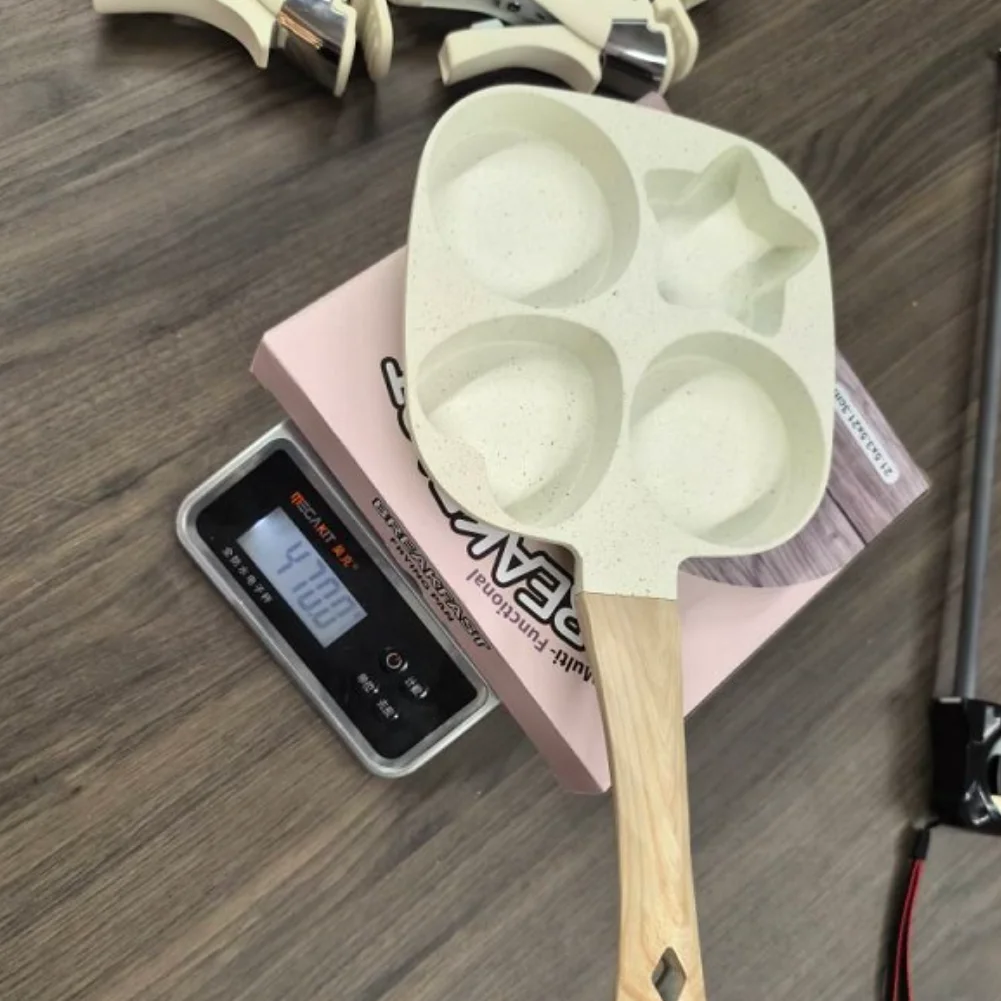 4 حفرة مقلاة غير لاصقة الإفطار برغر البيض فطيرة صانع مقبض خشبي الحجر الطبي أربعة حفرة عجة عموم #6