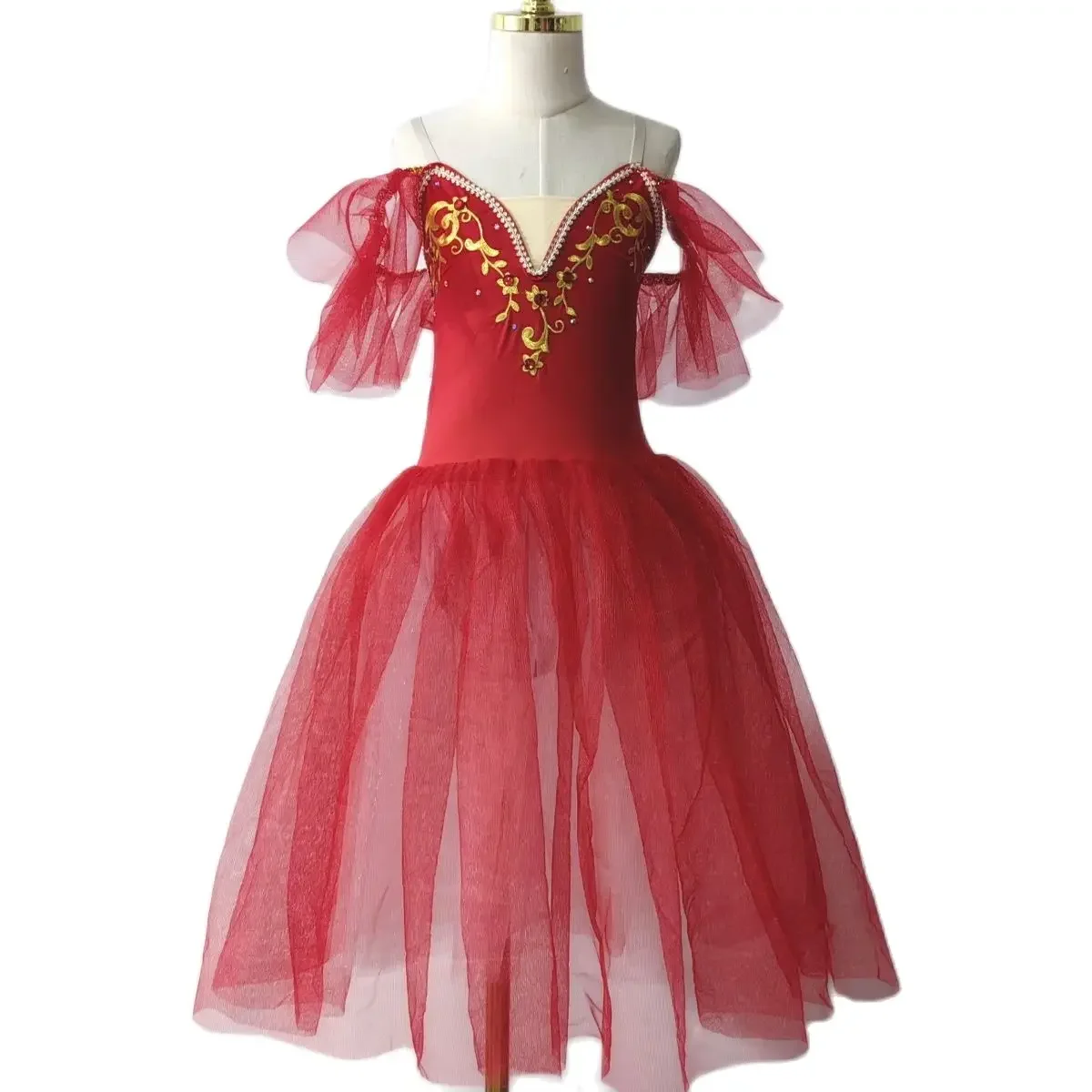 Falda de Ballet profesional para niños, Falda de baile de cisne pequeño, tutú largo de gasa, vestido de rendimiento para niñas, ropa de entrenamiento