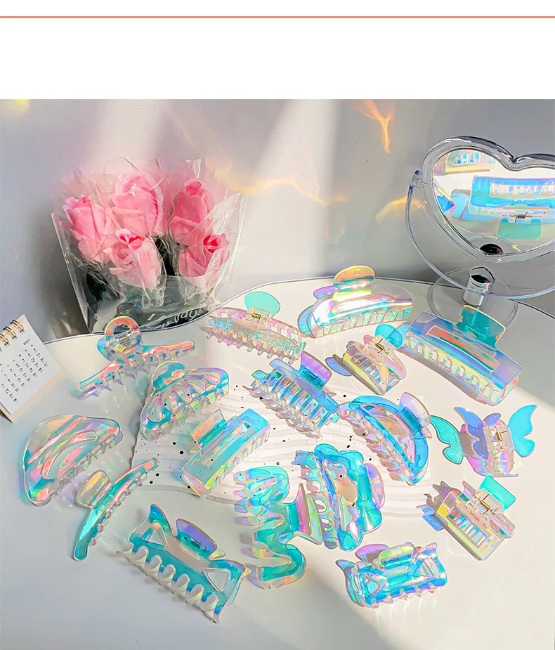 Bunte Meerjungfrau Schmetterling Klaue Clip für Frauen Laser transparente Hai Clip zurück Kopf Haarnadel Krabben Klaue Mode Haarschmuck – Detail 4