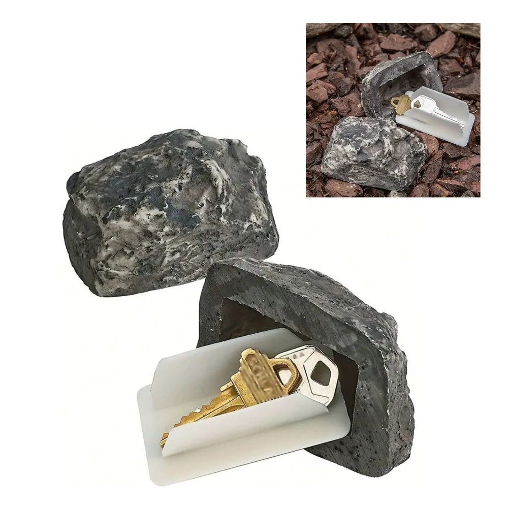 Portable Plastic Fake Stone Key Box Ink color 8.3 x 5.7 x 4.5cm Simulated Rock Key Box Outdoor Key Hider Box Home Entrance