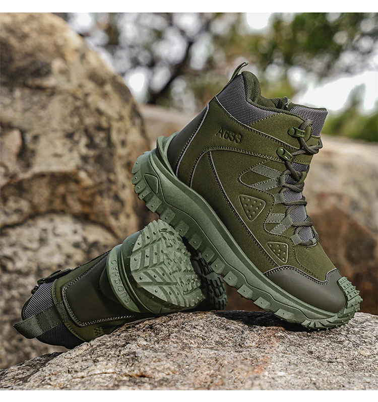 Herren-High-Top-Outdoor-Freizeitsportschuhe, mit stoßfestem Zehenschutz, rutschfester und abriebfester Sohle mit tiefem Profil, seitlichem Reißverschluss für einfaches An- und Ausziehen, geeignet für Wanderungen und Trekking, strapazierfähig und langlebig. – Detail 18