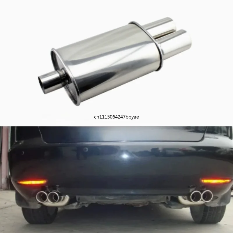 For 63mm Stainless Steel Double Inlet Outlet Car Exhaust Muffler Pipe Racing Sport Turbo Sound Tailpipe System