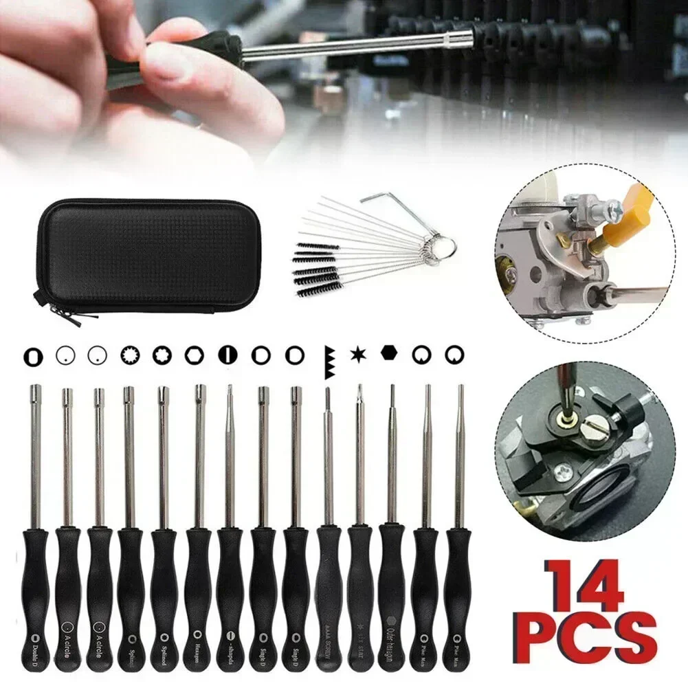 14Pcs Carburetor Adjustment Tool Screwdriver Kit Carburetor Adjusting Fix Tool For Chainsaw Eater Trimmer Screwdriver&Brush Kit