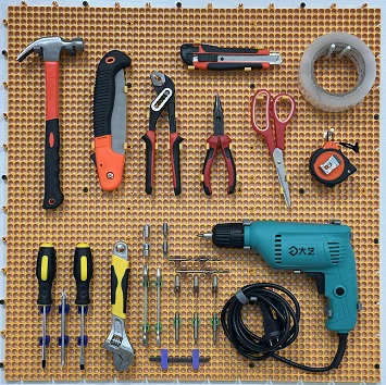 6 pcs yellow plastic peg board set 200 accessories, rust-proof, non-sagging,  Garage Peg Board Wall Pegboard Organizer
