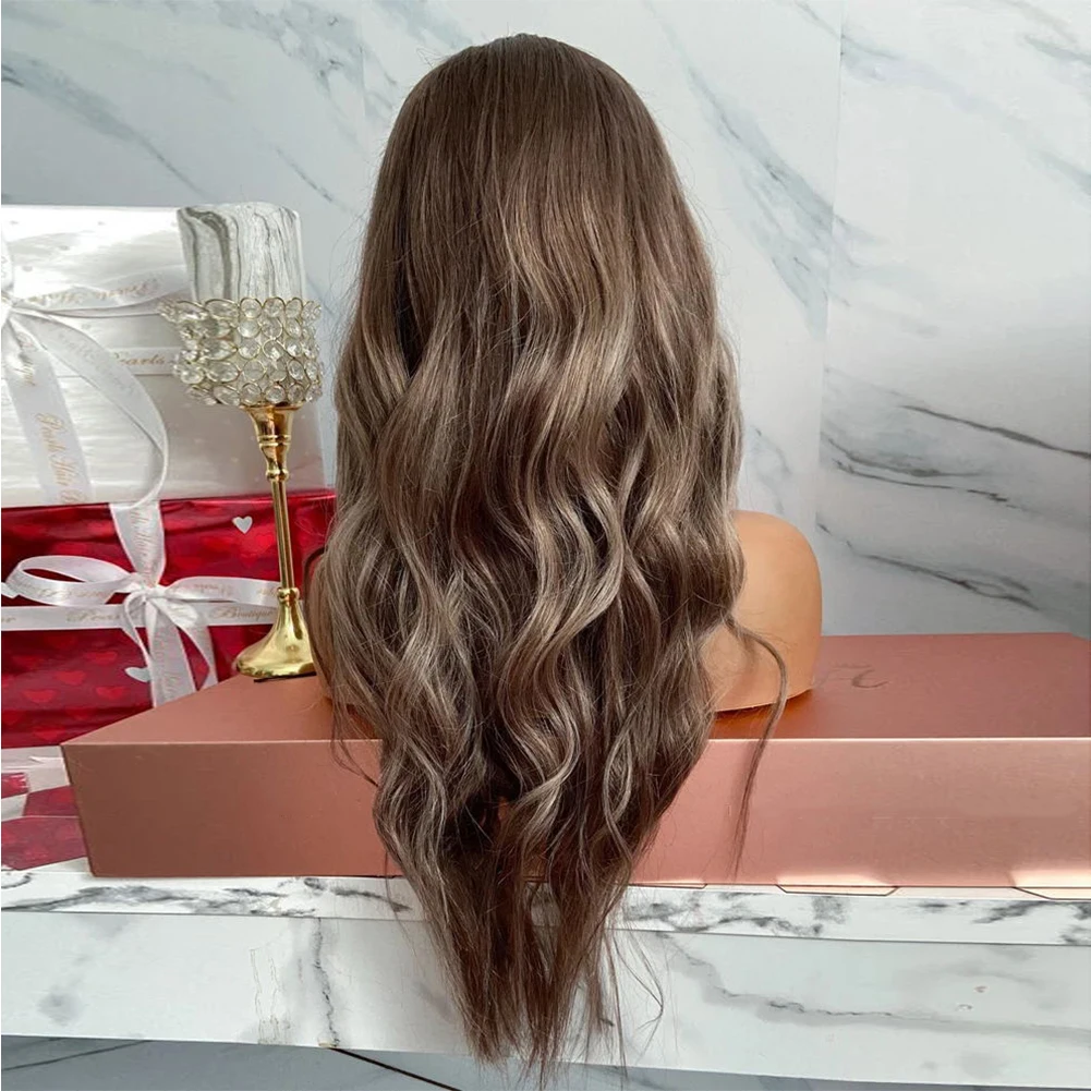 Wig Renda Penuh Pirang Abu Gelap HD Swiss 13X6 Rambut Remy Pra Pencabutan Wig Rambut Manusia Depan Renda Disorot Bergelombang untuk Wanita 180%