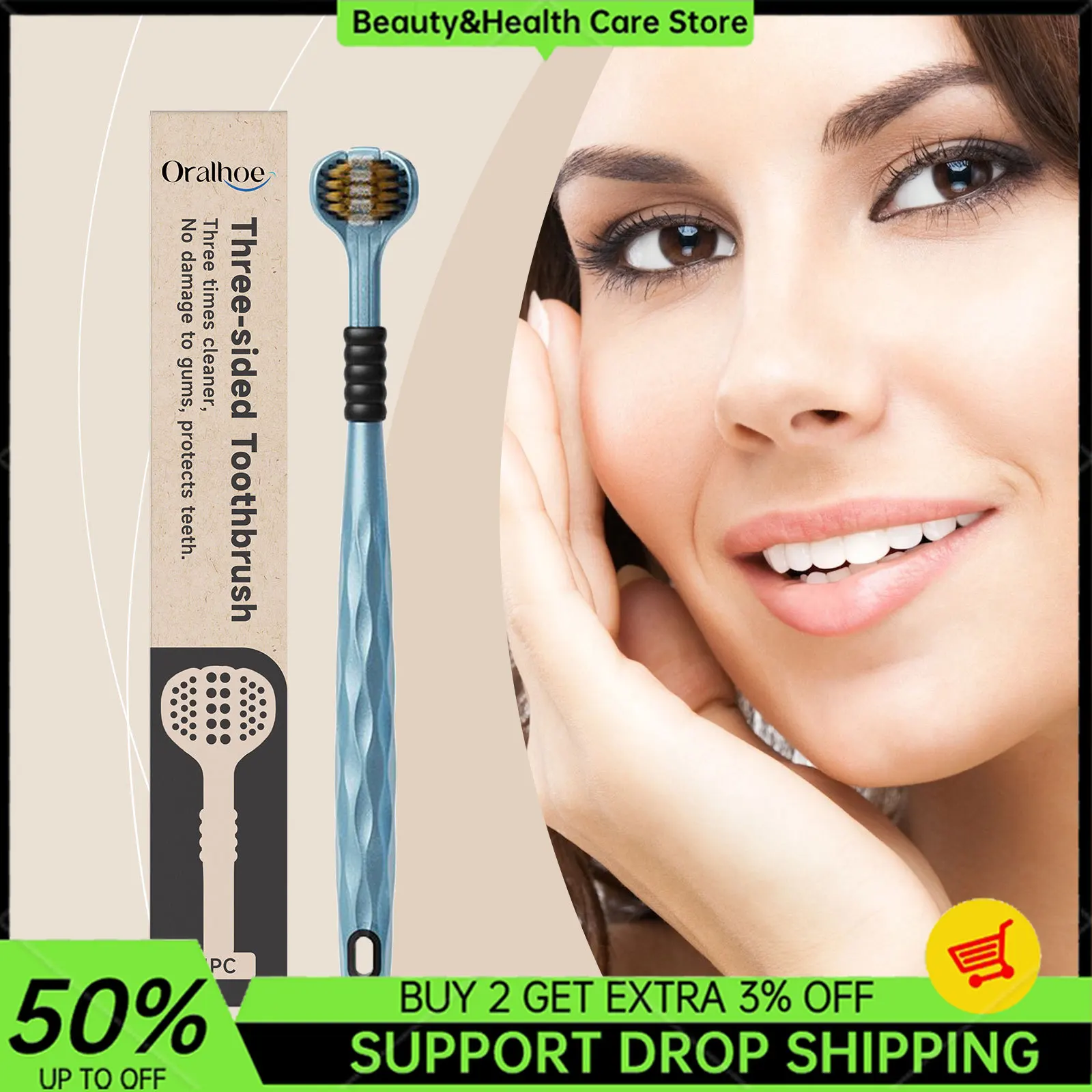 

3pcs Wrapped Three Head Toothbrush for Home Use Three Sided Travel Tongue Coating U-shaped Wrap Around Cleaning Toothbrush