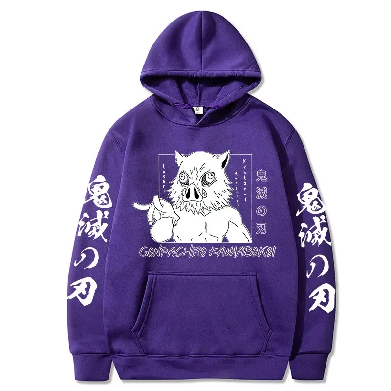 Demon Slayer Inosuke Hashibira Hoodies Anime Kimetsu no Yaiba Hooded Cute Kawaii Oversized Hoody Tops Men Women Sweatshirts