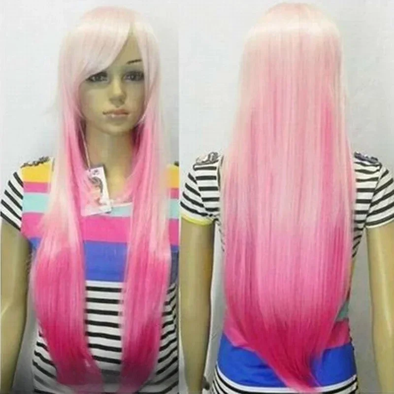 

Women Fashion Pink Mixed Long Cosplay Straight Hair Full Wig