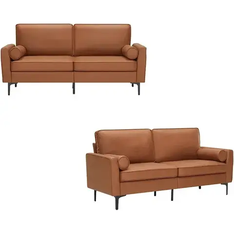 2-Piece Loveseat and Sofa Set, Modern Living Room Furniture, Upholstered 3-Seater Faux Leather Couch with Deep Seating, Easy Ass