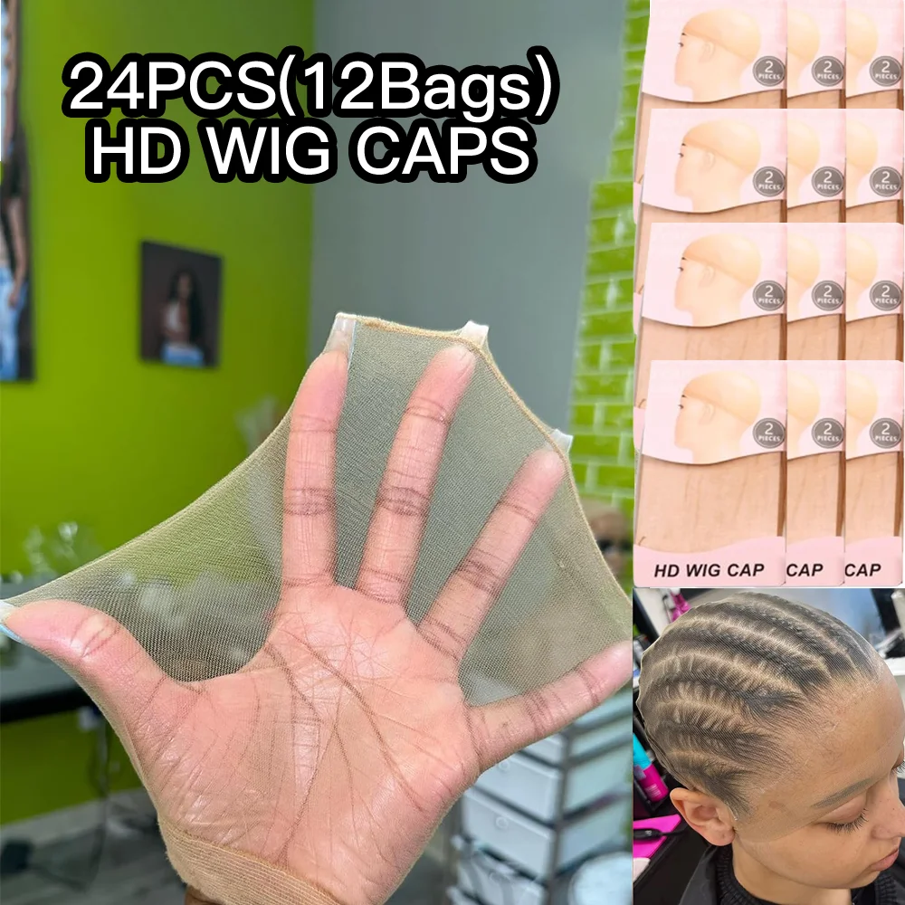 

24Pcs(12Bags) HD Thin Stocking Wig Caps Soft Lightweight HD Wig Cap Breathable Stretchy Wig Caps Secure Your Hair for Women